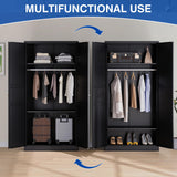 BYNSOE Metal Armoire Wardrobe Closet with 2 Doors 72'' Wardrobe Cabinet with Hanging Rail Metal Closet with Adjustable Shelves for Bedroom Require Assembly (Black, 72inch) BYNSOE