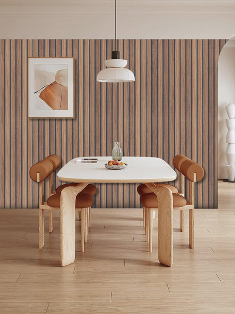 Abyssaly Wood Slat Wallpaper, Brown Shiplap Wood Grain Contact Paper Peel and Stick, Removable Self Adhesive Faux Wood Panel Wall Covering for Cabinets and Drawers 17.7 in X 236.2 in Abyssaly