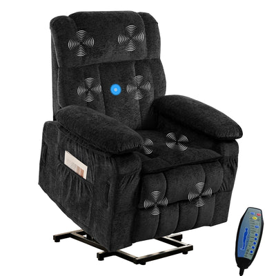 PUREMIND Power Lift Recliner Chair for Elderly, Dual Motor Electric Reclining Chairs with Massage and Heat - Velvet Fabric, Strong Support, Black