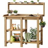 ONBRILL Potting Bench, Outdoor Potting Bench Table with Removable Sink, HDPS Potting Benches for Outside, Garden Table with Storage Shelves & 4 Side Hooks, No Rot, No Fade, No Break, 360lbs Capacity ONBRILL