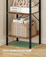 Hzuaneri 6-Tier Rustic Brown Industrial Bookshelf with Hooks for Space-Saving Storage Hzuaneri