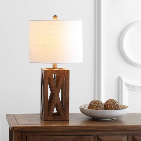 JONATHAN Y JYL1062A Stewart 21.5" Wood LED Table Lamp Industrial French Country Rustic Bedside Desk Nightstand Lamp for Bedroom Living Room Office College Bookcase LED Bulb Included, Brown JONATHAN Y