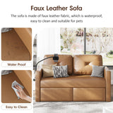 Maupvit Brown Leather Couch with Storage, Modern Comfy Loveseat Sofa with Charging Ports, Side Pockets, Solid Wooden Frame for Office, Living Room and Bedroom, 2 Seater Maupvit