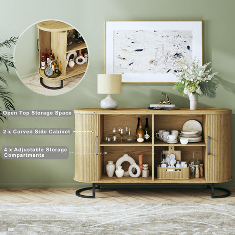 HUAHUU Sideboard Buffet Cabinet with Storage, 54.3" Fluted Tambour, Adjustable Shelves, Mid Century Modern Console for Living Room Kitchen HUAHUU