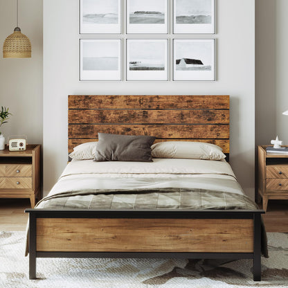 HOOBRO Headboard Queen Size, Wooden Headboard, Rustic-Styled Headboard, Headboard with Sturdy Support Legs, 3-Height Connection Holes, Minimalist Headboard, for Queen Beds, Rustic Brown and B - WoodArtSupply