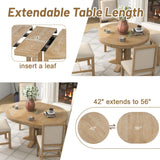 ERYE Mid-Century Modern Functional Extendable Dining Table with 14" Leaf and Pillar-Trestle Legs (Natural Wood),Round → Oval 42"~56", Natural-980 ERYE