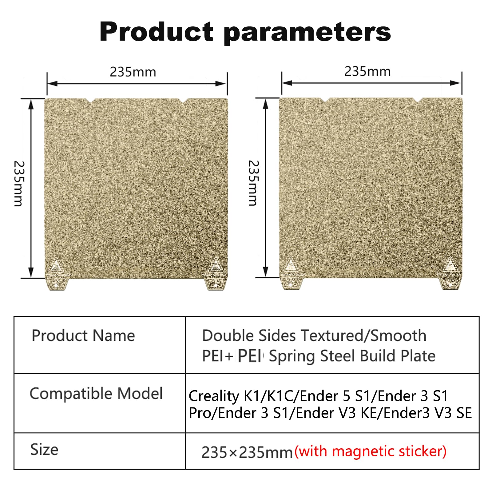 RETUXEP Double-Sided Textured PEI Sheet 235x235m,3D Printer Build Plate Spring Steel Print Bed (with Magnetic Base) for Creality K1/K1C/Ender 5 S1/Ender 3 S1 Pro/Ender 3 S1/Ender V3 KE/Ender3 - WoodArtSupply