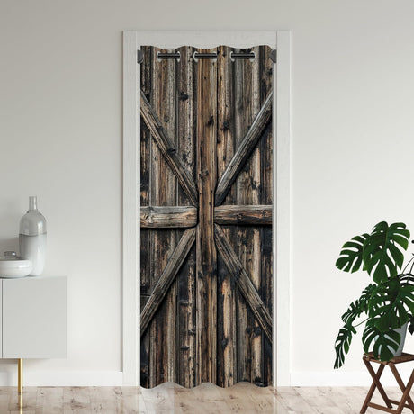 ONINUO Wooden Barn Doors Door Curtains for Doorways, Rustic Farmhouse Art Wood Blackout Curtain for Kids Bedroom Closet, Grommet Thermal Insulated Privacy Door Drapes for Room Divider, 42" W x 80" L ONINUO