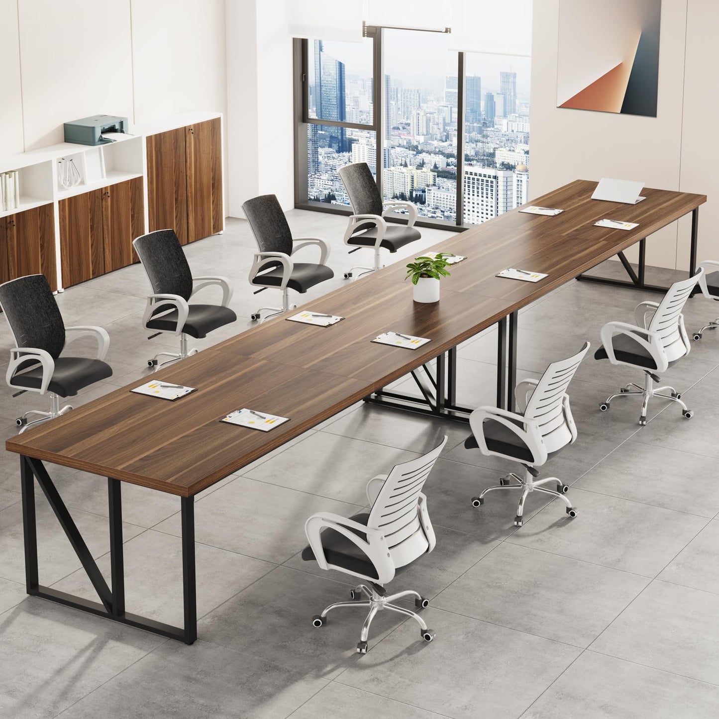 Tribesigns 13FT Conference Room Table: Large Rectangular Meeting Seminar Table for 10-14 People, Wood Long Training Table with Heavy-Duty Frame, Business Table for Office, 2PCS - WoodArtSupply