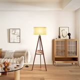 LEPOWER Tripod Floor Lamp, Mid Century Wood Standing Lamp, Modern Design Shelf Floor Lamp for Living Room, Bedroom, Office, Flaxen Lamp Shade with E26 Lamp Base LEPOWER