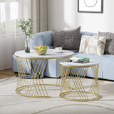 Giluta Round Coffee Table Set of 2, Modern Coffee Tables for Living Room, Faux Marble Center Table, Nesting Coffee Table Simple Nightstand Giluta