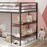 Twin Size Low Loft Bed with Storage Shelves for Kids,Kids Loft Bed Twin Size,Metal Loft Bed Frame for Boys Girls,Junior Low Loft Bed,Black Bellemave