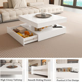 White LED Coffee Table for Living Room, Square Coffee Table with Lights, Lighted Cocktail Table, Mid Century Table with Lights, Modern Center Table with Storage, High Glossy Surface, 30 Inch WoodArtSupply