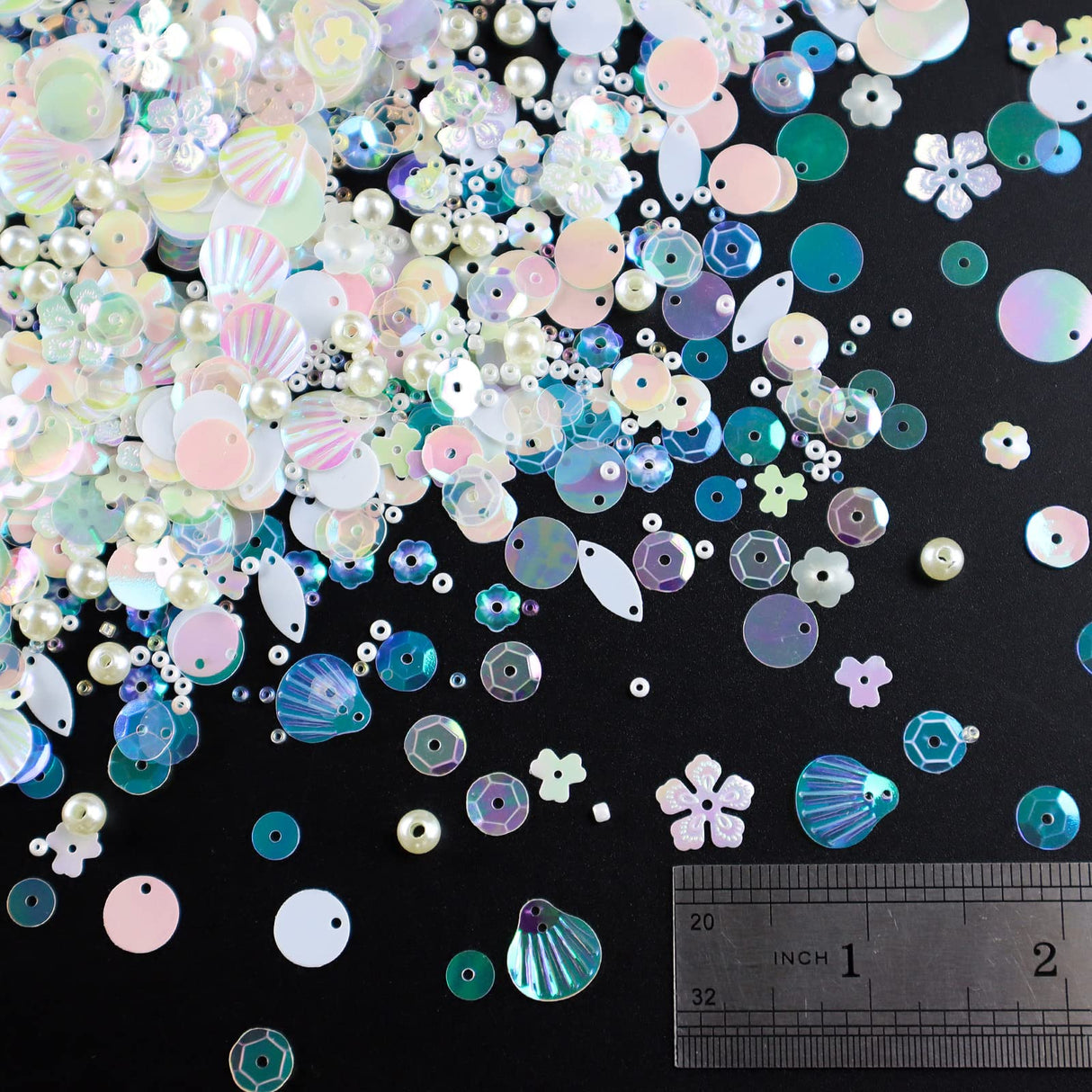 LEEFONE Mixed Clear White Sequins and Spangles Beads Craft Supplies, Crystal Iridescent Spangles and Pearl Beads, Variety Sequins Beads for Crafts, Sewing, DIY Art Crafts, Embroidery LEEFONE