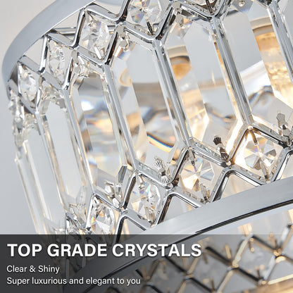 YURNYQ Crystal Ceiling Light Fixture, Modern Semi Flush Mount Ceiling Light, Chrome Lighting Fixtures Ceiling Lamp for Hallway, Kitchen, Entryway, Bedroom, Laundry Room, 9.05 Inch