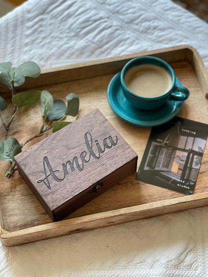 Personalized wooden name box for memories, keepsake - Christmas gift, present for Him, Boyfriend, Boy, Guy, Groomsmen, Friend for Birthday (Walnut) - WoodArtSupply