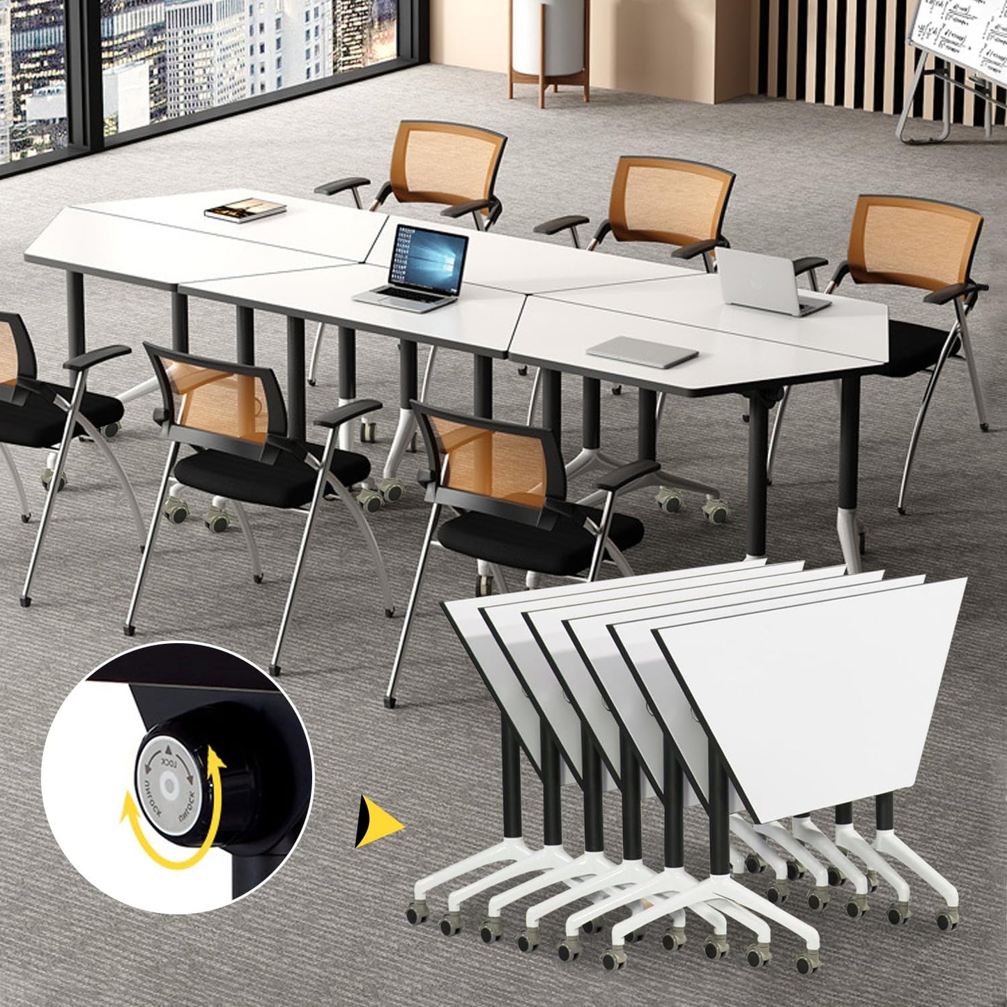 Conference Table,6 Pack Foldable Conference Room Table,47.2in Rolling Meeting Seminar Table with Casters,Business Mobile Training Table for 6-8 People,Modern Seminar Boardroom Table for Office