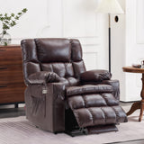 MCombo Dual Motor Power Lift Recliner Chair for Elderly, Infinite Position Lay Flat Lift Chair with Heat and Massage for Seniors, Cup Holders, USB Ports, Faux Leather 7890 (Dark Brown, Medium-Regular) MCombo