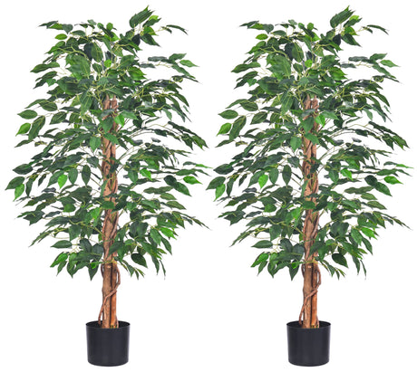 HAIHONG 2Packs 4FT Artificial Ficus Tree, Fake Plants with Sturdy Plastic Nursery Pot,Faux Ficus Trees for Home Office Living Room Indoor Outdoor Decor Perfect Housewarming Gift (4FT-2Packs) HAIHONG