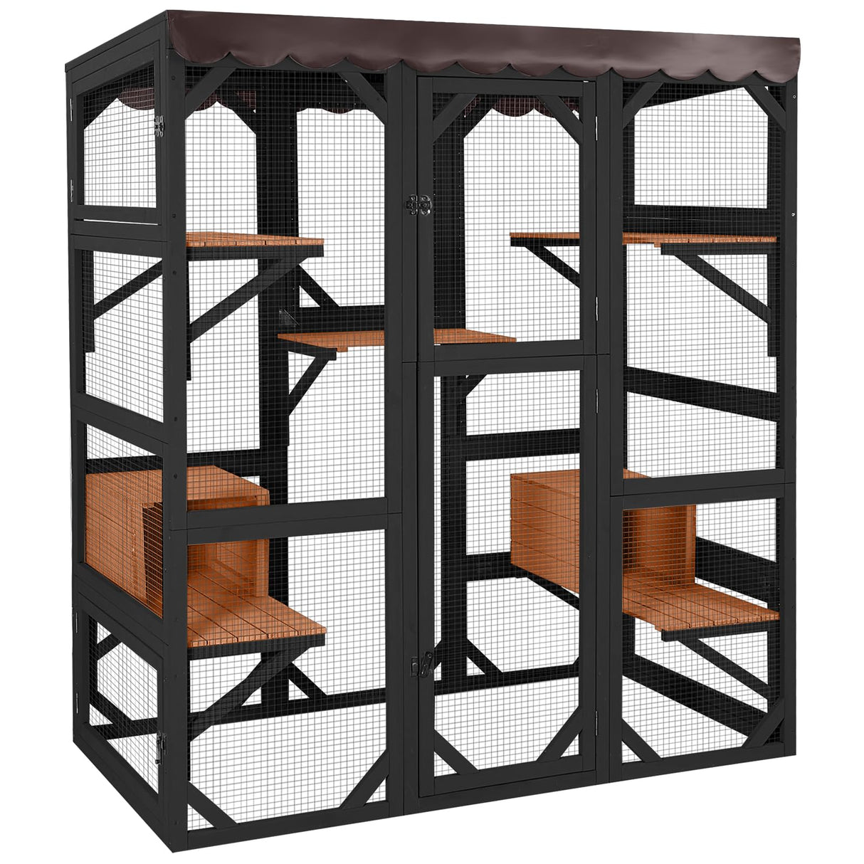 Aivituvin Catio Outdoor Cat Enclosure Large Cat House for Mulitiple Cats Walk in Kitty Cage with Tarp Roof 70" Black Aivituvin