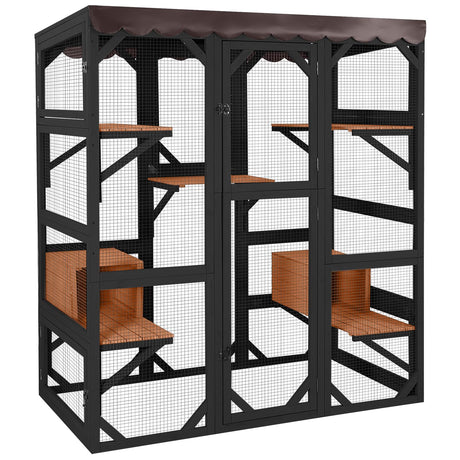 Aivituvin Catio Outdoor Cat Enclosure Large Cat House for Mulitiple Cats Walk in Kitty Cage with Tarp Roof 70" Black Aivituvin