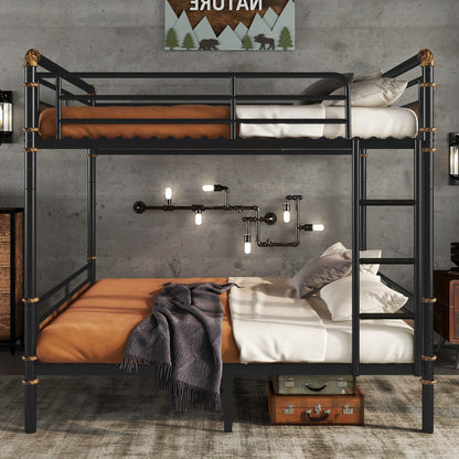 Queen Over Queen Bunk Bed, Heavy Duty Metal Queen Bed Frame,Industrial Detachable Bunkbeds with Safety Guard Rails and Full-Length Guardrails,Noise Free for School, Bedroom (Queen)