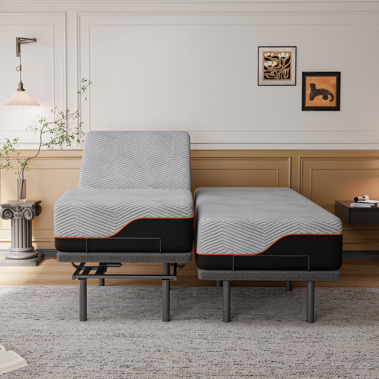 ESHINE 3100 Series Adjustable Bed Frame with 14 inch Ultra-Plush Black Mattress - Split King ESHINE