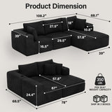 DURASPACE Modular Sectional Sofa, Cloud Boneless Couch with Deep Seat, Cup Holder, Memory Foam, Corduroy L Shaped Couch Convertible Sofa Bed for Living Room Bedroom, No Assembly Required DURASPACE
