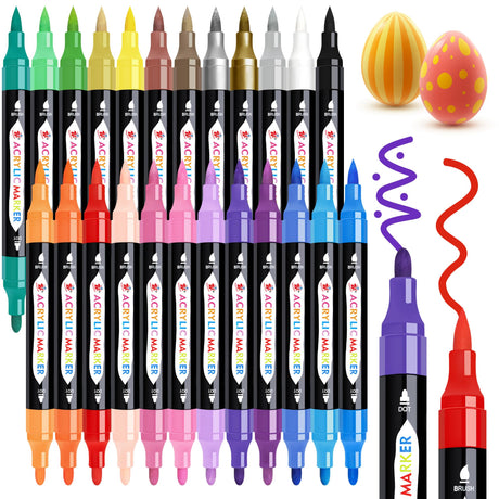 TBC The Best Crafts 24 Colors Dual Tip Acrylic Paint Markers,Waterproof, Non-Toxic, odorless, Suitable for Paper, Pottery, Stones, Backpacks, Glass TBC The Best Crafts