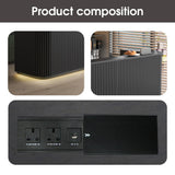 ONNAHOMEStlyle 70.87in Black Curved Reception Desk with Lock Counter, Mid Century Front Desk Reception Room Table with LED Lights, Retail Counter for Checkout, Lobby, Beauty Salon ONNAHOMEStlyle