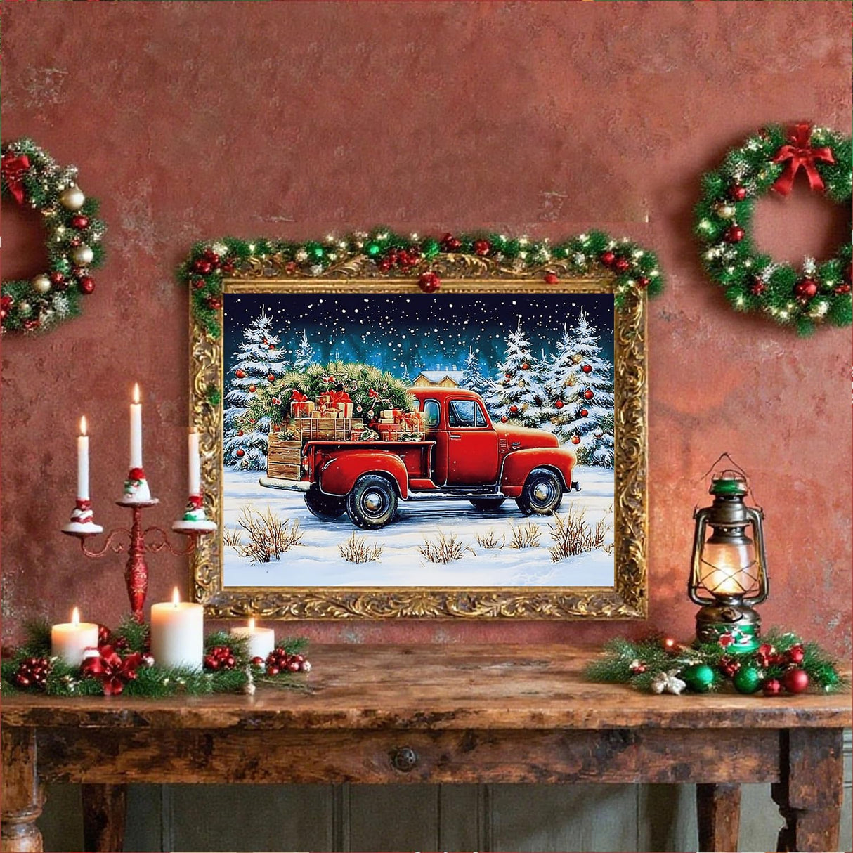 Christmas Truck Diamond Art Kits for Adults - Christmas Truck DIY 5D Diamond Painting Kit for Adults Home Decor Crafts - 12x16Inch HITO