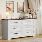 Furmax Farmhouse Dresser for Bedroom, 6 Drawers Dresser, Wood Chest of Drawers, 52" Wide Storage Dressers Organizer for Bedroom, Living Room, White and Brown Furmax
