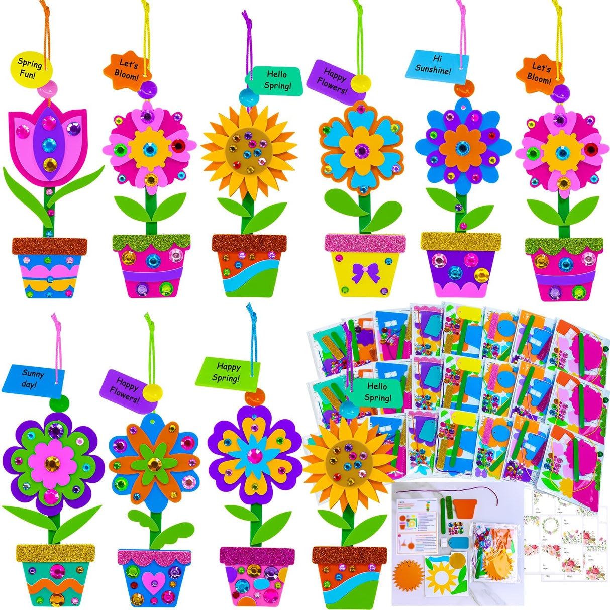 Winlyn 24 Sets Potted Flower Craft Kits DIY Potted Flower Ornaments Decorations Tulip Sunflower Foam Stickers Arts and Crafts for Kids Classroom Activities Birthday Spring Summer Camping Party Favors Winlyn