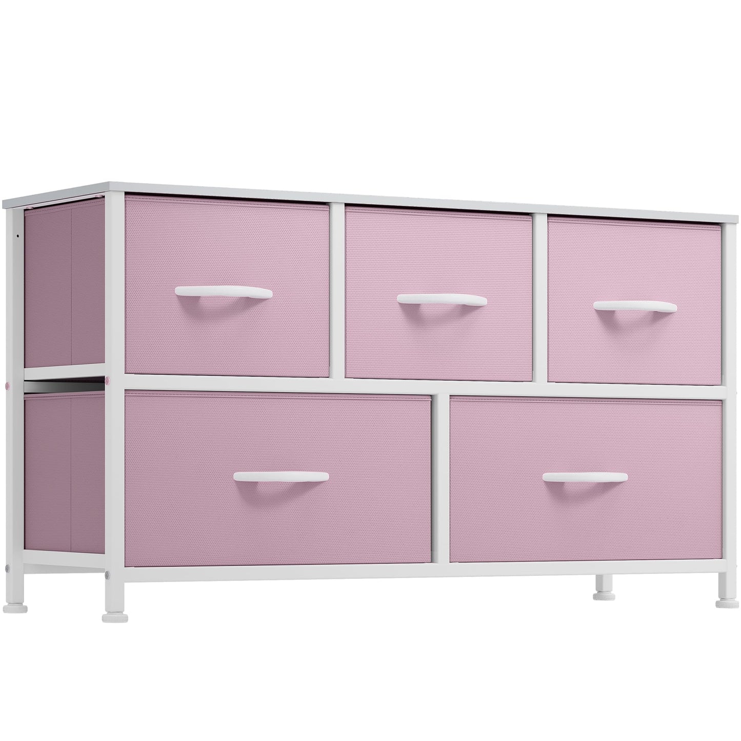 YITAHOME Wide Storage Tower with 5 Drawers - Fabric Dresser, Organizer Unit for Bedroom, Living Room, Closets & Nursery - Sturdy Steel Frame, Easy Pull Fabric Bins & Wooden Top (Pink) - WoodArtSupply