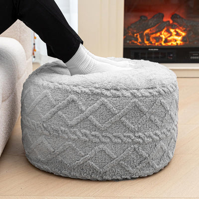Beawelkomjo Pouf Ottoman Stuffed 20x20x12 Inches Floor Pouf Plush Fiber Ottoman Foot Rest Under Desk Foot Stool for Living Room Bedroom (Light Gray Pouf with Filler)