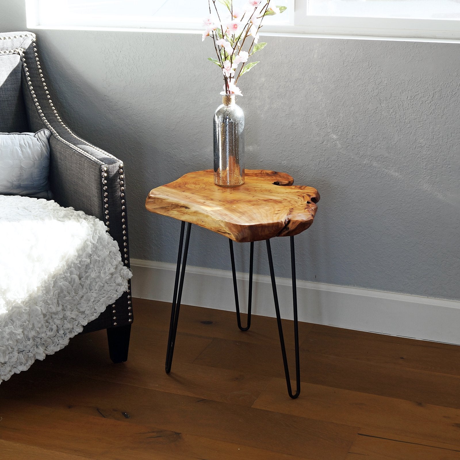 WELLAND Natural Edge End Table, Wood Side Table, Nightstand, Plant Stand 20.5" Tall，Unique Desktop - WoodArtSupply