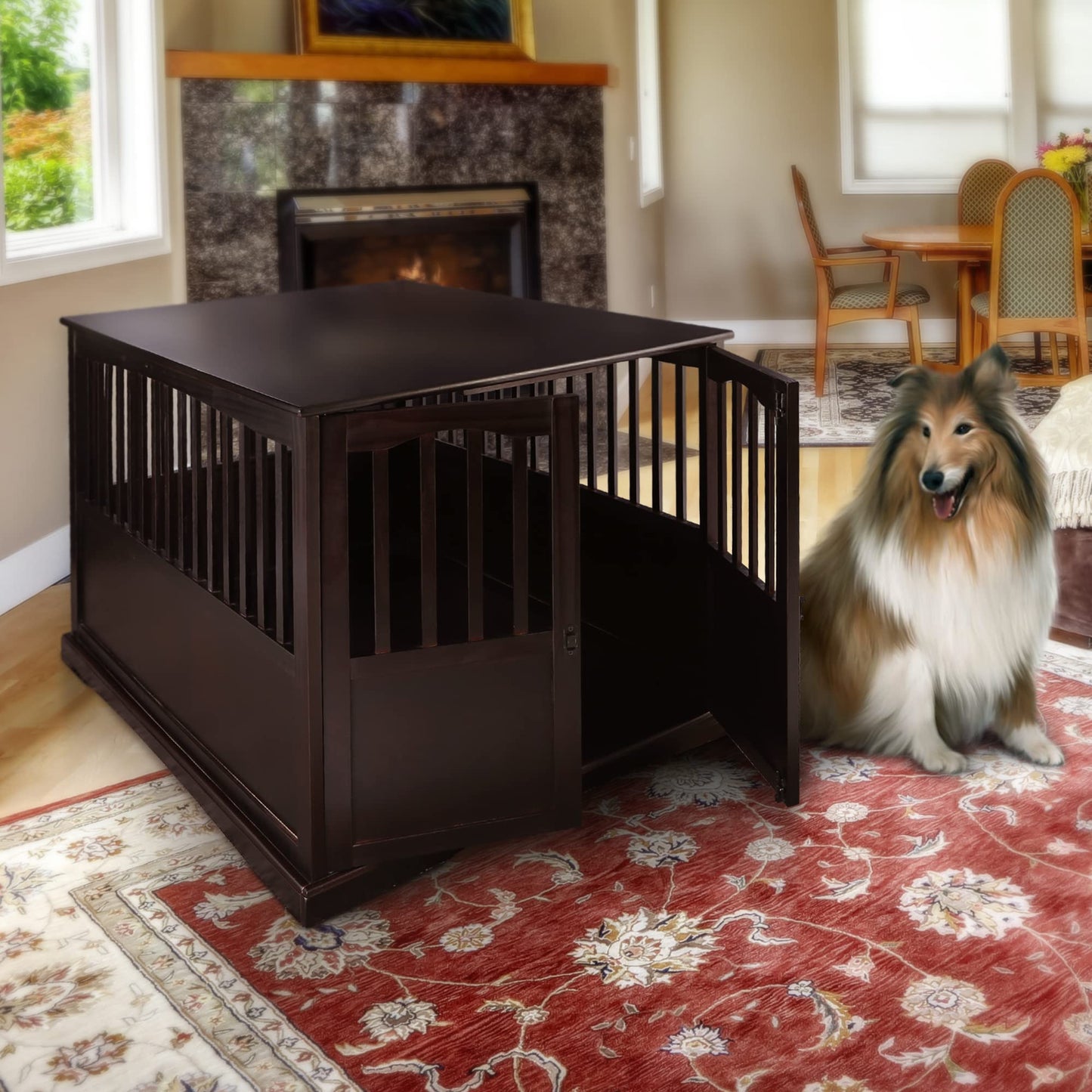 Casual Home Wooden Extra Large Pet Crate, End Table, Espresso - WoodArtSupply