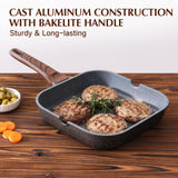 SENSARTE Nonstick Grill Pan for Stove Tops, Versatile Griddle with Pour Spouts, Square Big Cooking Surface, Durable Skillet Indoor & Outdoor Grilling. PFOA Free, 9.5 Inch SENSARTE