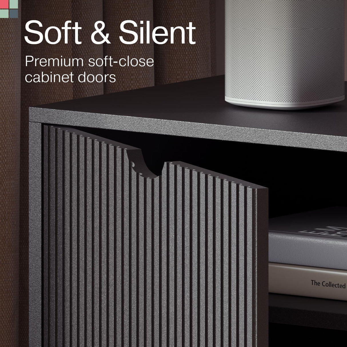 Contemporary Fluted TV Stand - Media Console - 70 Inch Entertainment Center with Storage - Console Table for Living Room and Bedrooms - Supports 32 to 80" TVs - Soft-Close Cabinet Doors (Black) Stead