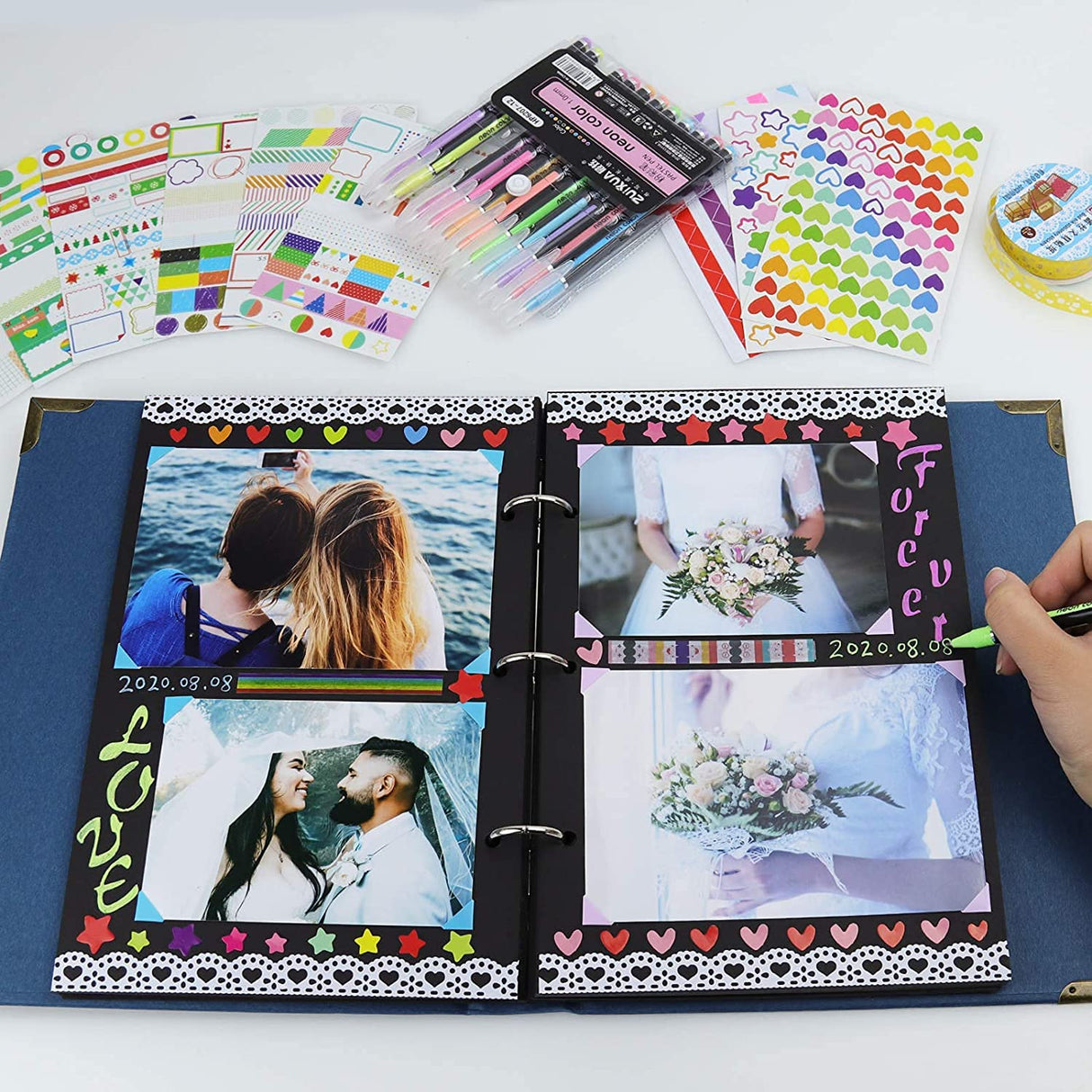 Vienrose DIY Scrapbook Photo Album Kit with Pens Tapes and Stickers 60 Pages Hardcover 8.3x10.5 Inches 3 Rings Removable Blank Paper Scrapbooking for Lover Friends Kids Wedding White Vienrose