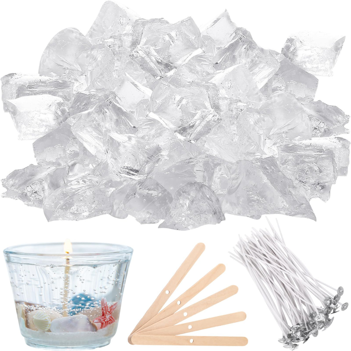 MTLEE 6 lb Gel Wax for Candle Making, Clear Jelly Candle Wax with Wooden Candle Wick Centering Device for DIY Candle Making Supplies MTLEE