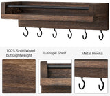 Mkono Key Holder for Wall 9.5" x 3.5" x 2.5" Small Rustic Wood Key Rack with 6 Hooks Decorative Display Keys Hanger Organizer for Entryway Living Room Bedroom Bathroom Office Home Decor Mkono