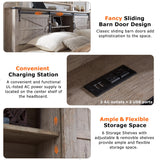 Rustic Oak King Size Bed Frame with Bookcase Headboard and Hidden Storage T4TREAM