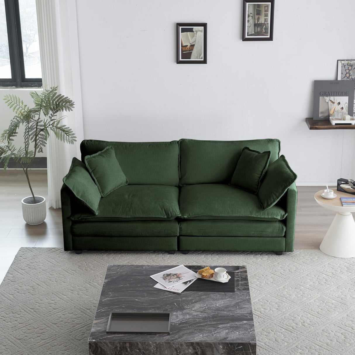Tmsan 2 Piece Living Room Furniture Set, Green Chenille Deep Seat Loveseat and Sofa Set, Modern Luxury Sectional Cloud Couches for Apartment Office Tmsan