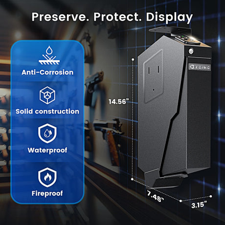 Gun Safe, Biometric Pistol Safe Fingerprint Quick Access Drop Down Single Mount Gun Safe with Keypad Lock and Key Lock, for Nightstand Wall Mount Bedside Desk Vehicle Bed ADIMO
