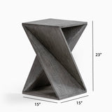 Albany Living Hand Made One-of-a-Kind Carved Mango Wood Twisted X Shape End Table, Distressed Grey Albany Living