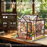 OZJAY DIY Miniature House Kit, Mini House Building Kit with LED, DIY Wooden Dollhouse Miniature Kit for Adults Teen, Wooden Crafts Lovely Dollhouse Kit, Jenny Greenhouse OZJAY