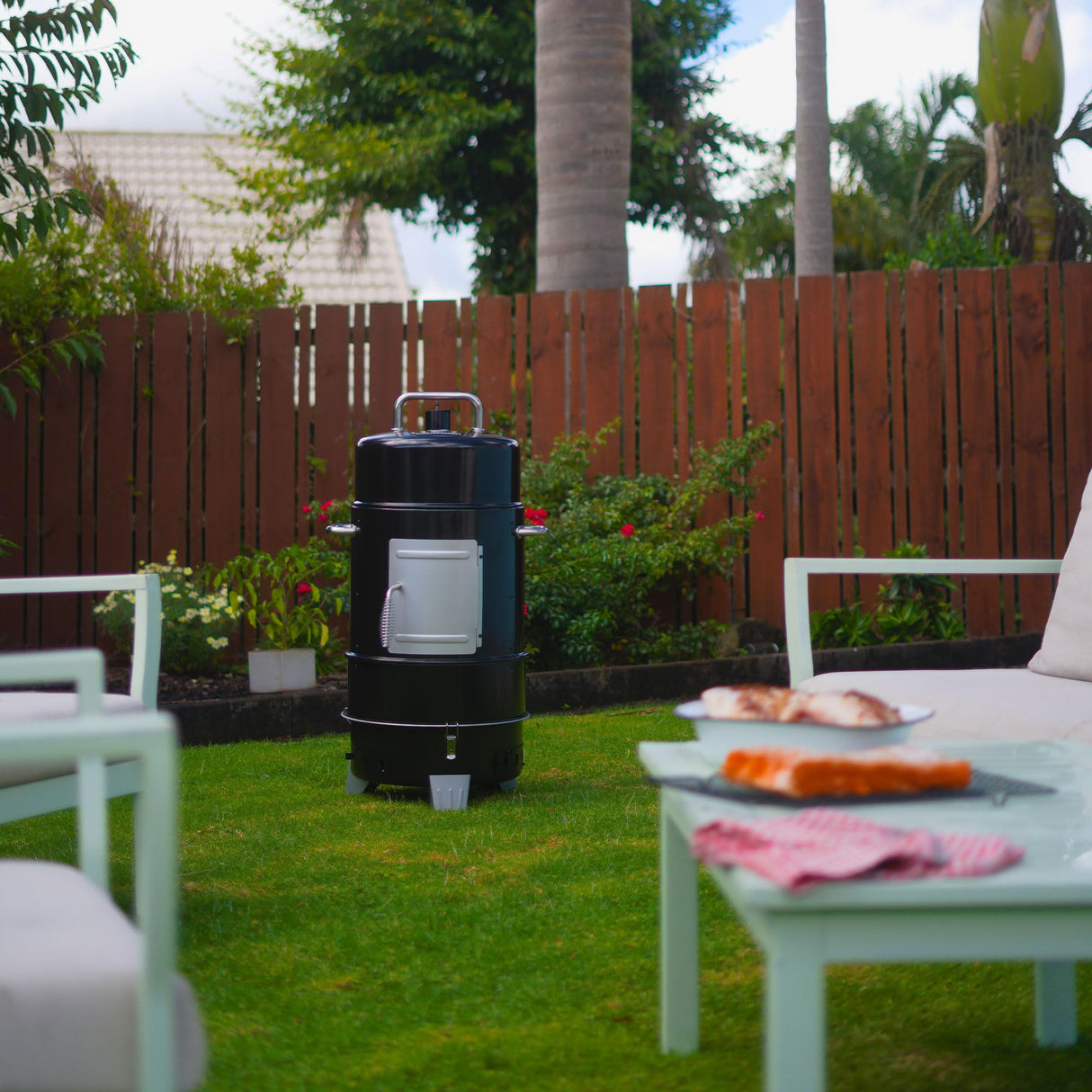 Grill Boss 4 Tier Vertical Freestanding Charcoal Smoker Portable BBQ Grill with Temperature Gauge for Outdoors, 564 Square Inch Cooking Area, Black GRILLBOSS