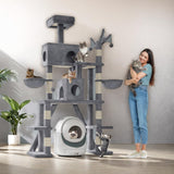 Meowloday 74" Cat Tree for Self-Cleaning Litter Box, Tall Cat Tree Tower with Scratching Posts Condos Hammocks Dangling Balls, Kittens Tower Furniture for Large Automatic Litter Box, Grey Meowloday