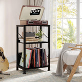 Hosfais 3-Tier Record Player Stand - Retro Vinyl Record Storage End Table Records for Living Room Bedroom (Black) Hosfais